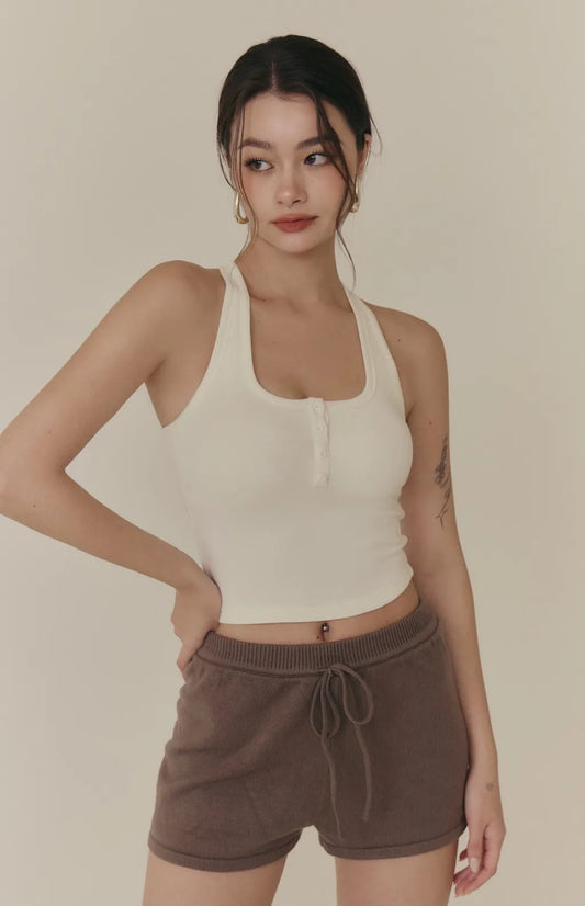 Cozy Wool-Blend Square Neck Button Bra Top<br/>羊毛暖絨方領開釦Bra Top