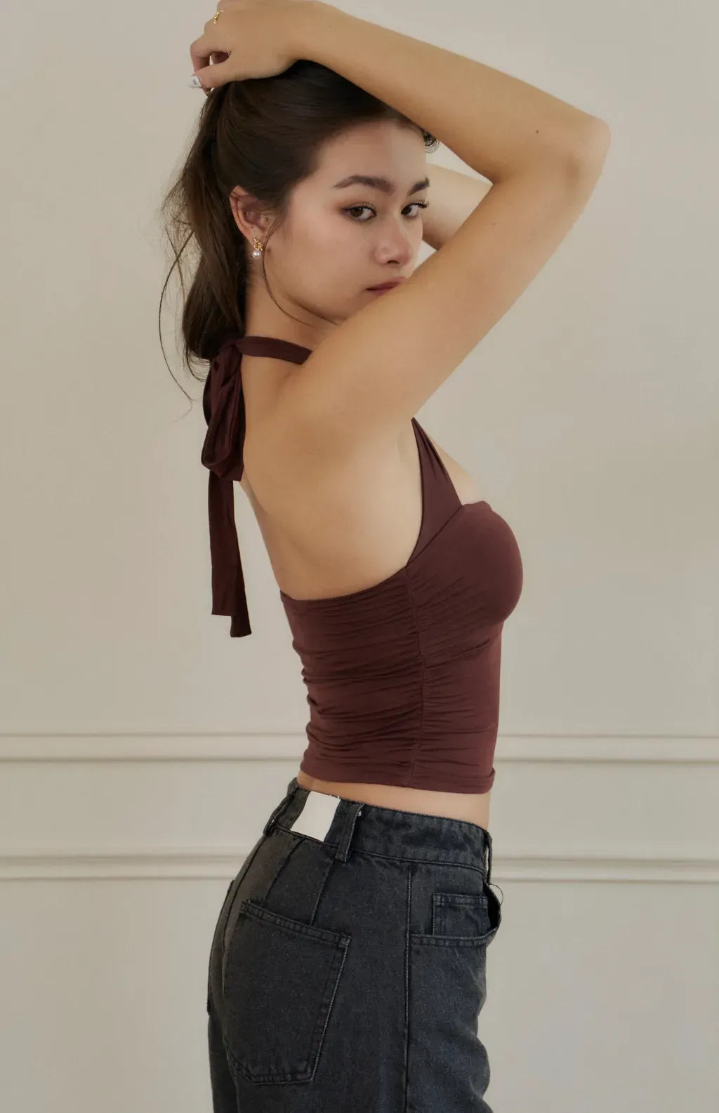 Halter Neck Strap Bra Top<br/>繞脖綁帶抓皺Bra Top