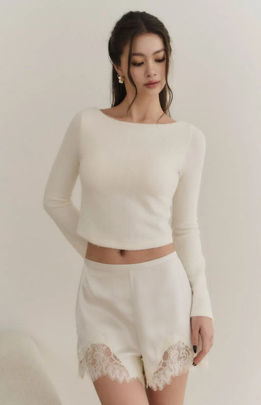 Fuzzy Boatneck Multiway Buttoned Bra Top<br/>毛毛船型領多穿排釦Bra Top