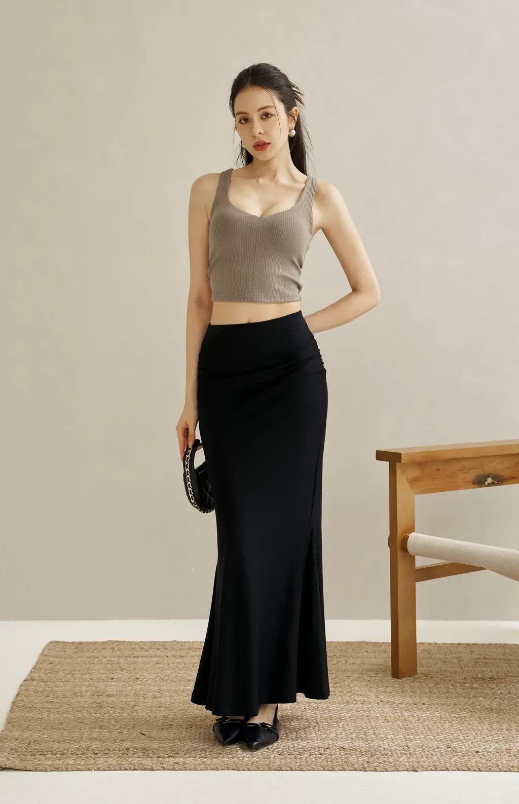 Rib Knit V-Neck Bra Top<br/>坑條V領美胸Bra Top