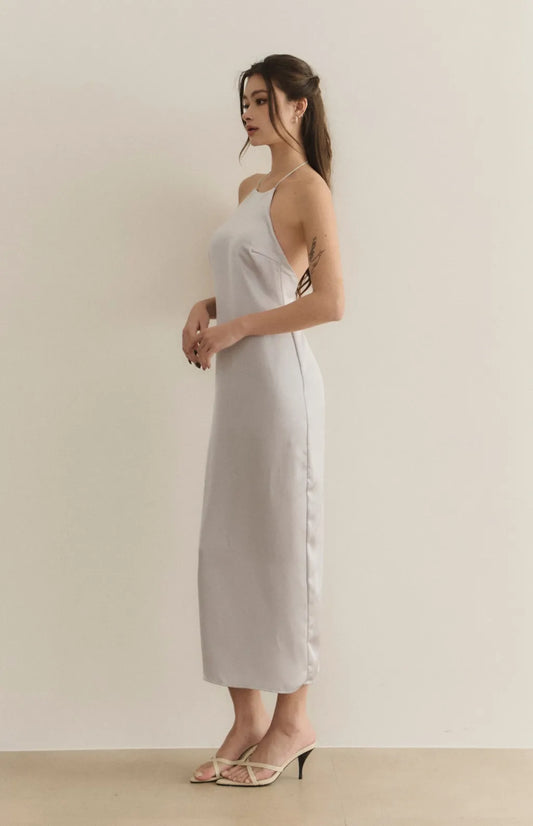 Goddess Satin Halter Open-Back Maxi Bra Dress<br/>女神緞面削肩美背長Bra Dress