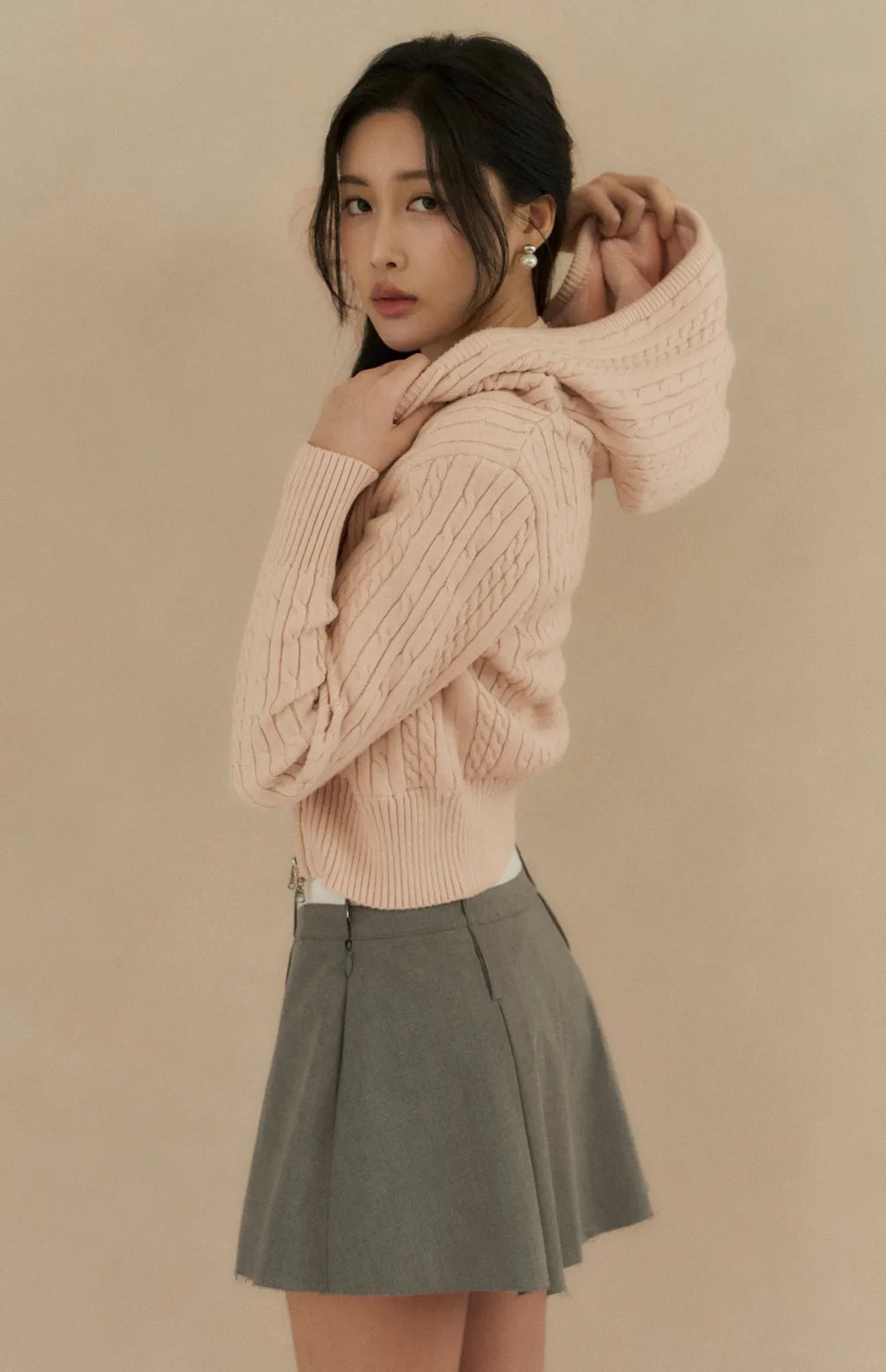 (最後現貨) Cable Knit Fleece Lined Hooded Cardigan<br/>麻花針織內刷毛連帽外套 -【M】