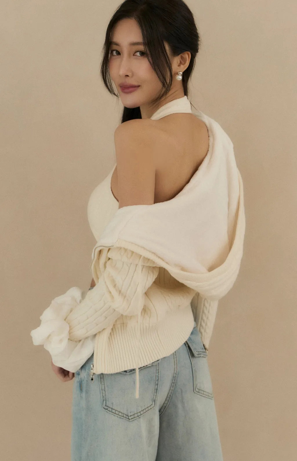 (最後現貨) Cable Knit Fleece Lined Hooded Cardigan<br/>麻花針織內刷毛連帽外套 -【S、M】
