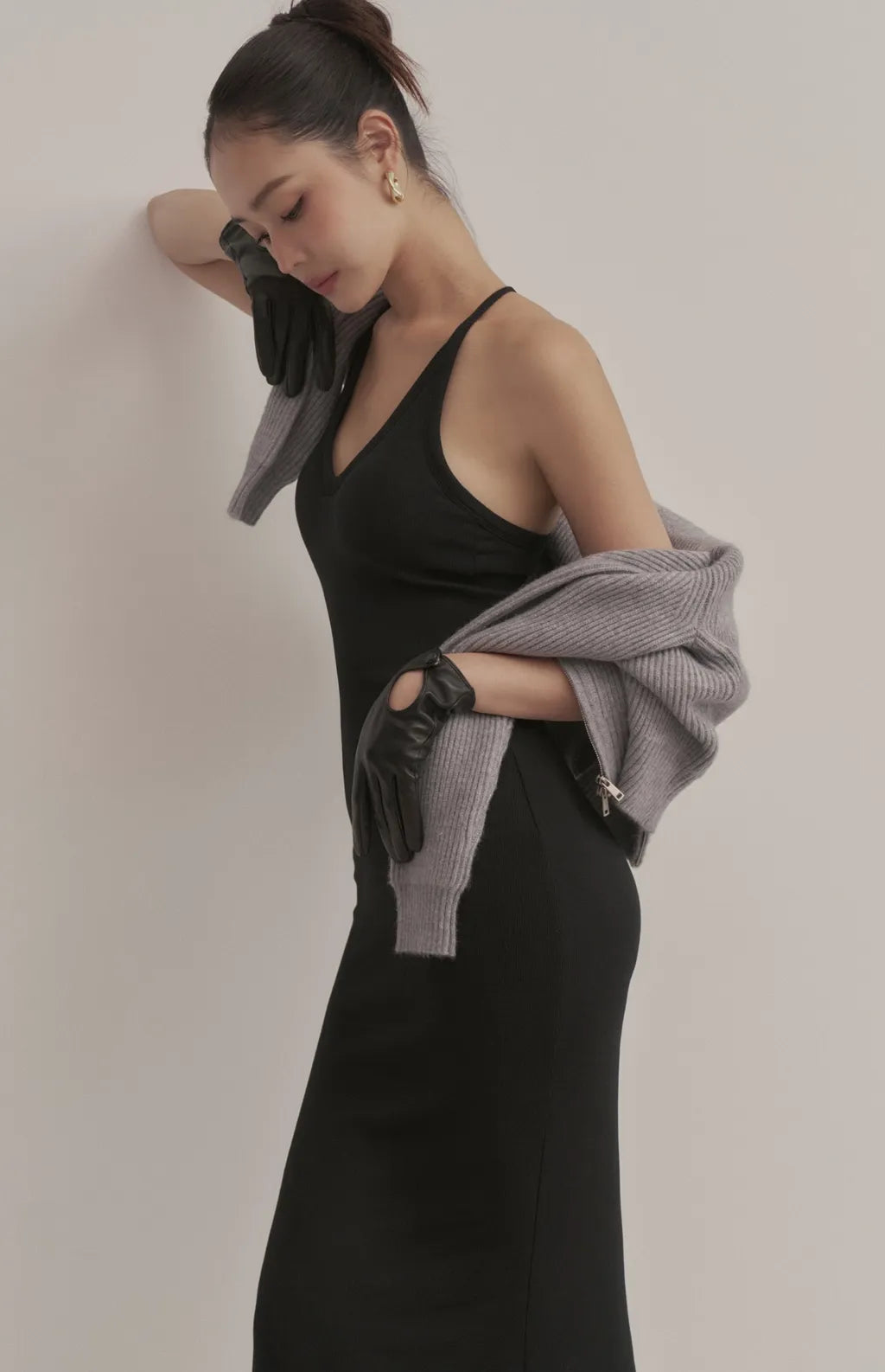 Ribbed V-Neck Racerback Bodycon Maxi Bra Dress<br/>羅紋V領挖背修身Bra Dress