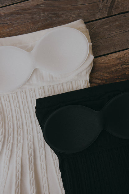 Afternoon Walk Knit Ripple Trim Strapless Flare Mini Bra Dress <br/>午後漫步麻花花邊平口襯墊短洋裝