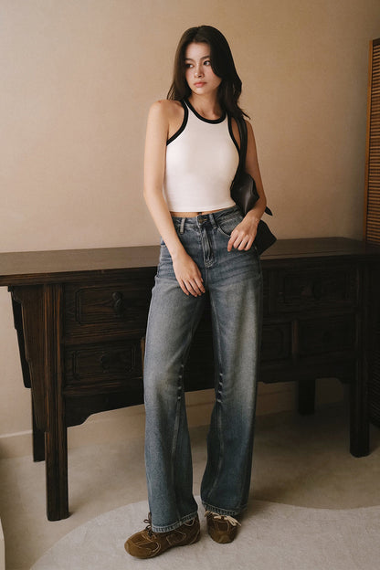 Chic Straight Leg Jeans (刷色瘦瘦直筒牛仔褲)