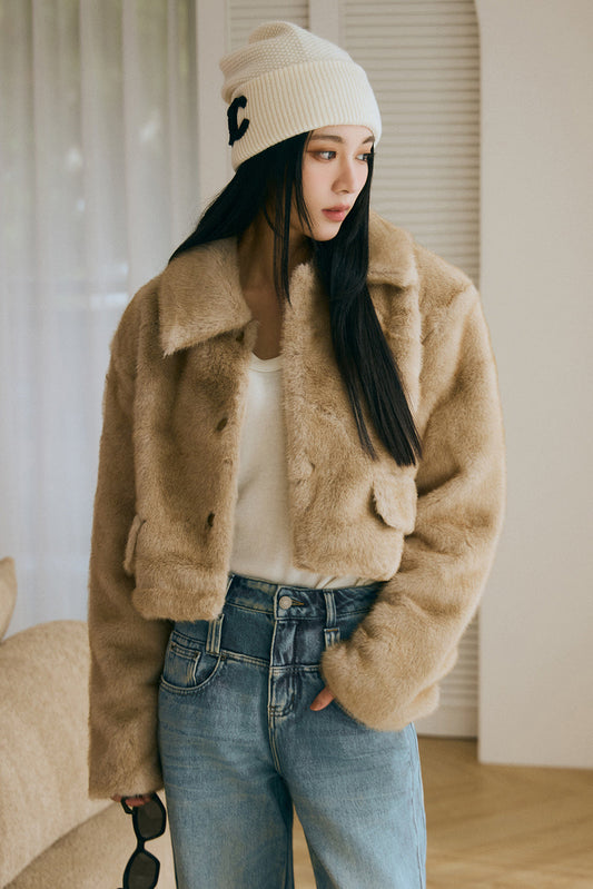 【預購】Faux Fur Button Jacket (仿皮草暗釦短版外套)