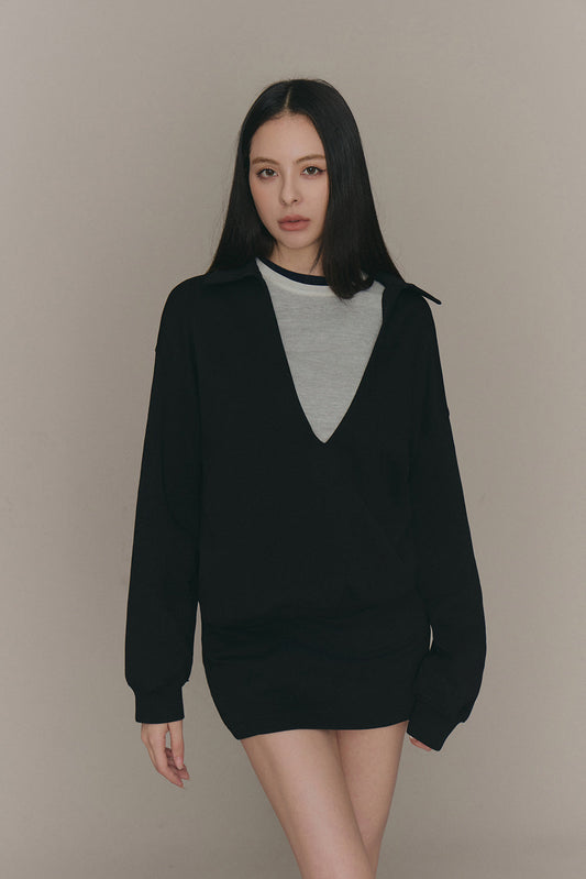 Airy Oversized Deep V-Neck Sweatshirt (輕盈太空棉大V領衛衣)