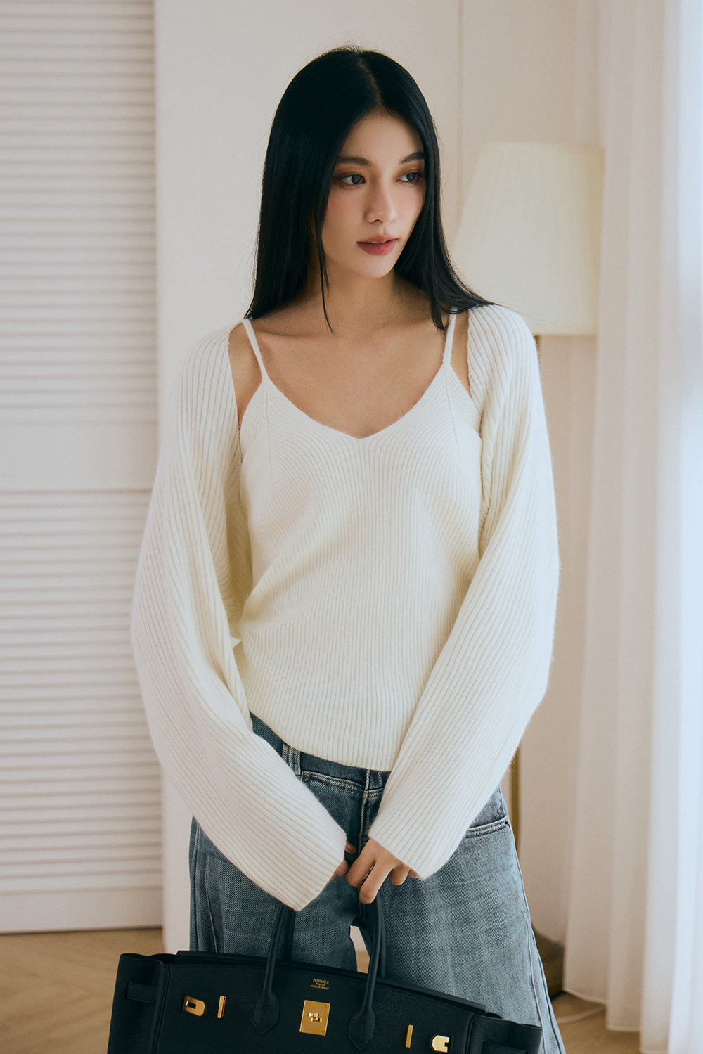 【預購】Knit Cardigan and Tank Top Set (針織細肩上衣+罩衫)