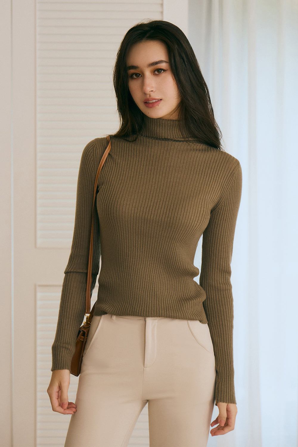 【預購】High Neck Ribbed Long Sleeve Top (高領針織羊毛長袖上衣)