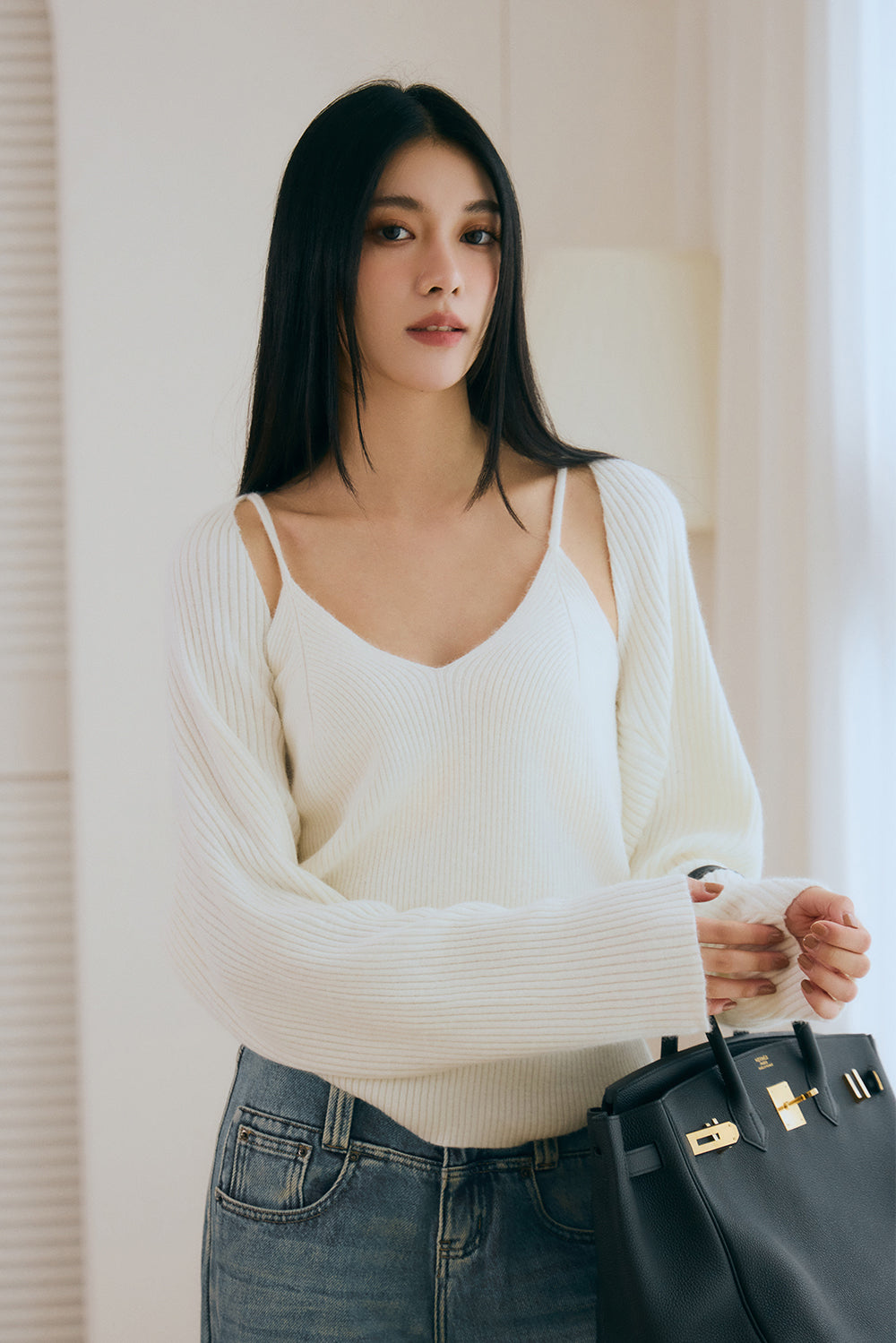 【預購】Knit Cardigan and Tank Top Set (針織細肩上衣+罩衫)