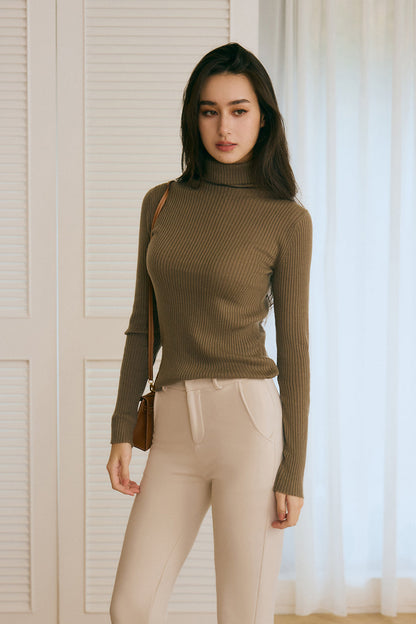 【預購】High Neck Ribbed Long Sleeve Top (高領針織羊毛長袖上衣)