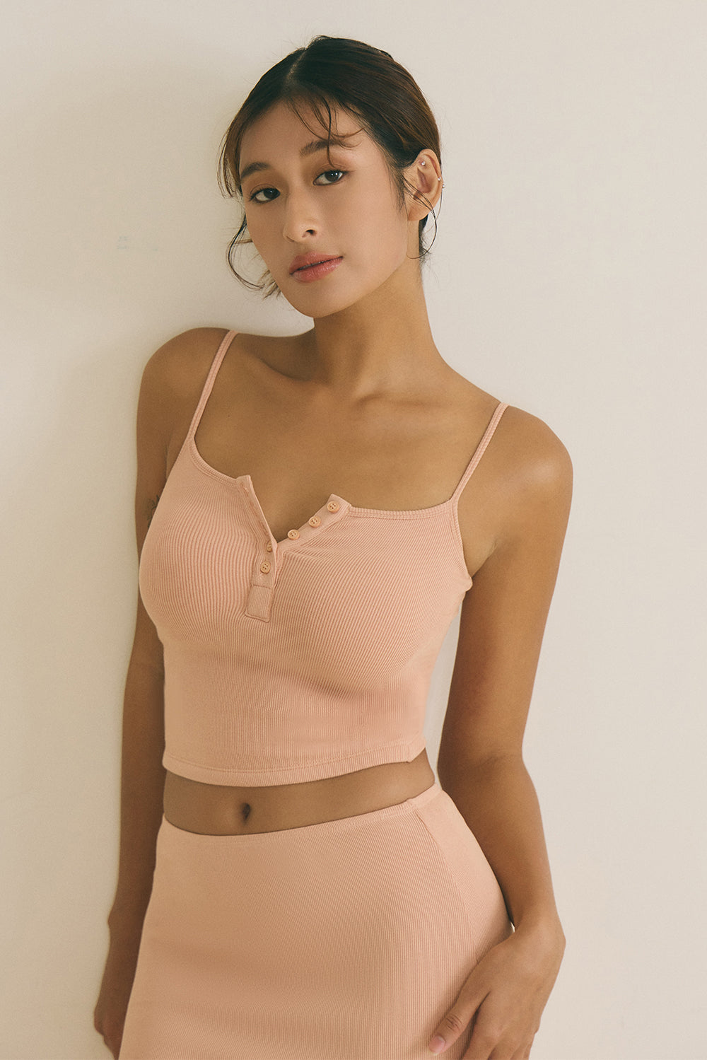 Elegant Rib Knit Spaghetti Strap Bra Top (附兩種襯墊)