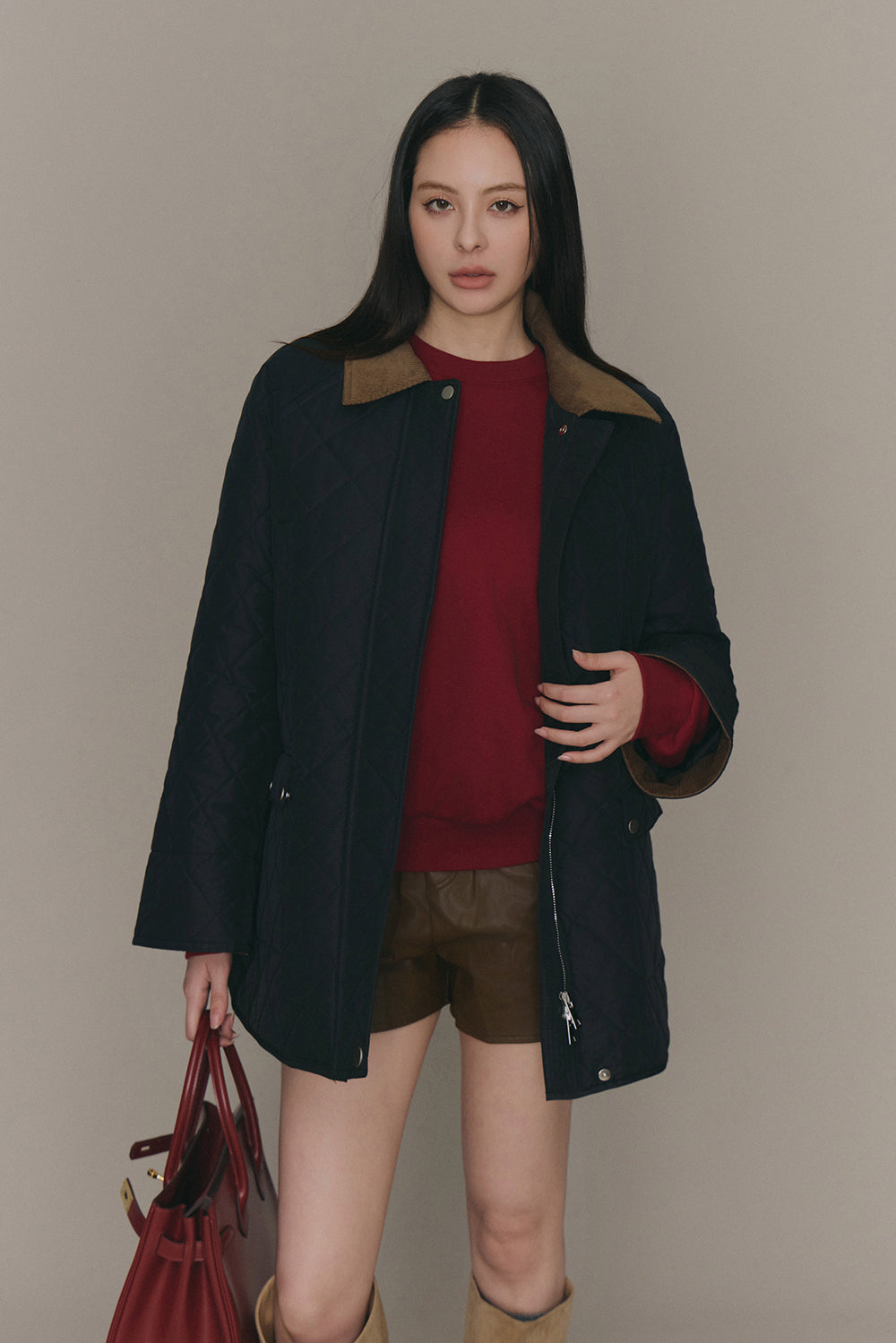 Classic Quilted Jacket with Corduroy Collar (老錢風燈芯絨鋪棉外套)