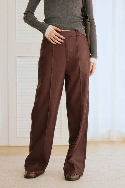 【預購】Faux Leather Wide-Leg Pants (皮革側拉鍊寬褲)