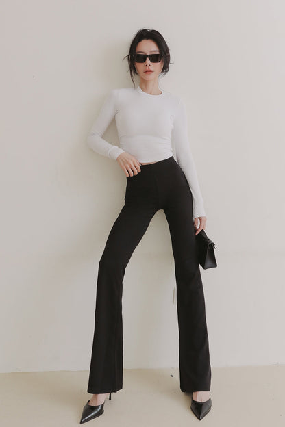 Elegant Rib Knit Long Sleeve Crop Top (一見鍾情羅紋側抓皺長袖上衣)