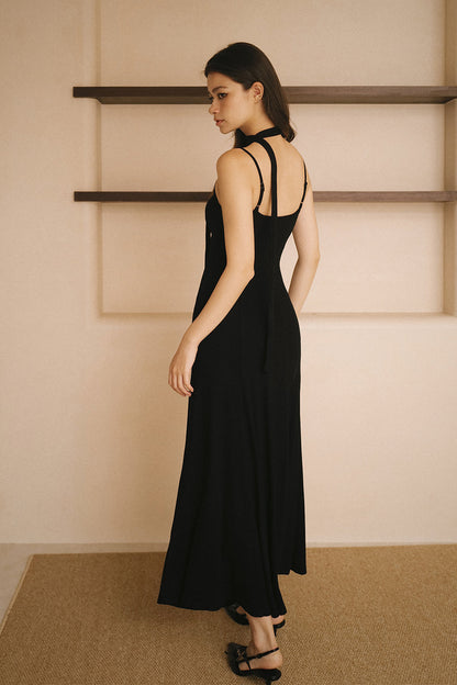 Elegant Rib Knit Strap Flared Maxi Bra Dress (一見鍾情羅紋細肩傘擺襯墊長洋裝)