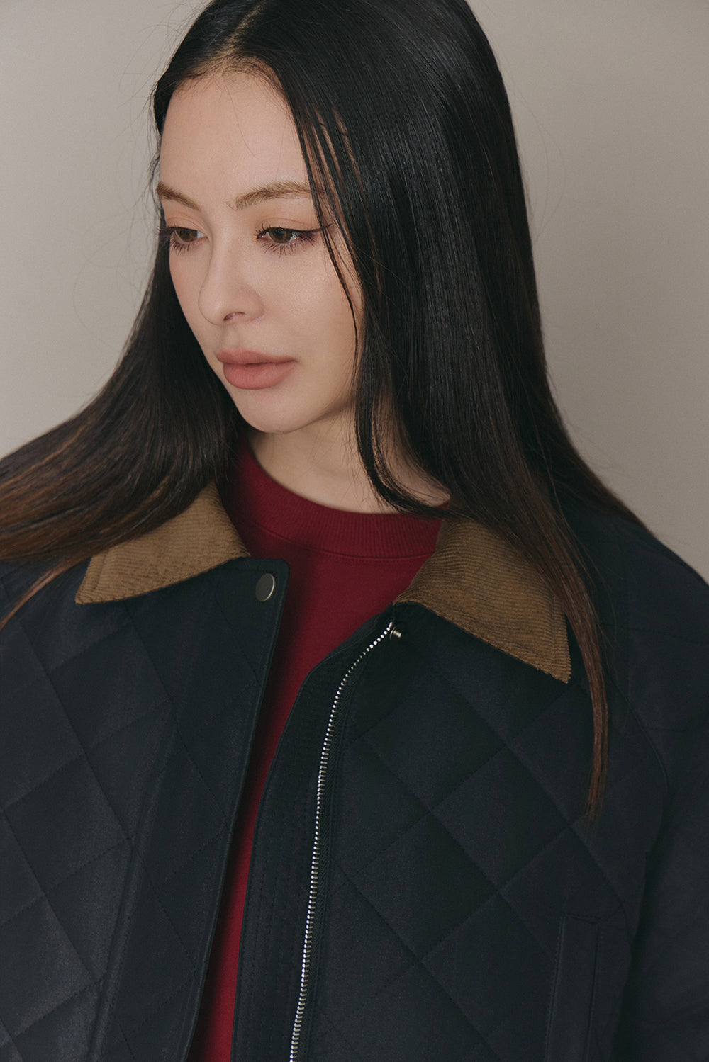 Classic Quilted Jacket with Corduroy Collar (老錢風燈芯絨鋪棉外套)