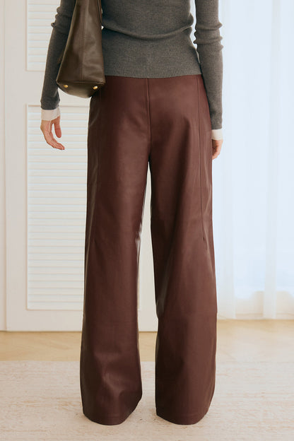 【預購】Faux Leather Wide-Leg Pants (皮革側拉鍊寬褲)