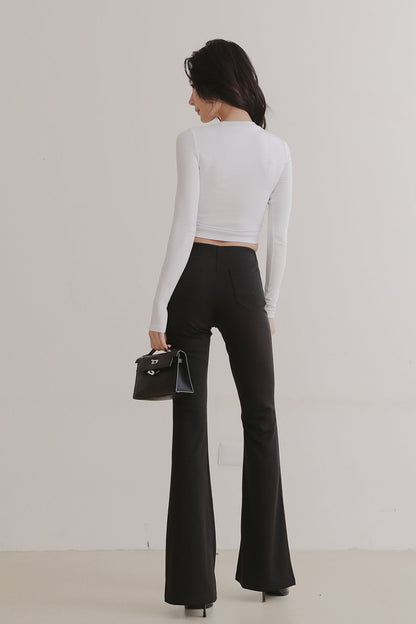 Elegant Rib Knit Long Sleeve Crop Top (一見鍾情羅紋側抓皺長袖上衣)