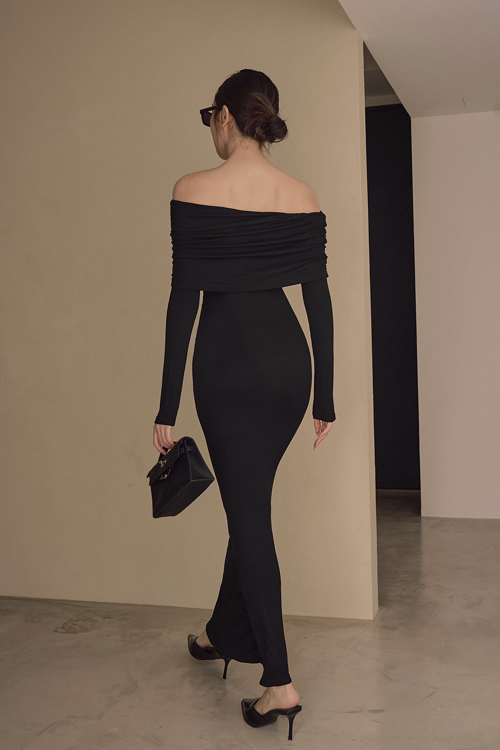 Elegant Rib Knit Fold Over Fishtail Maxi Bra Dress (一見鍾情羅紋翻領魚尾襯墊長洋裝)