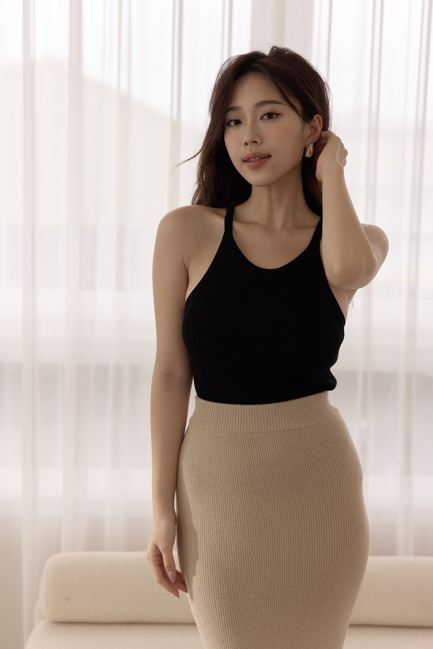 Thin Knit Halter Bra Top (削肩薄針織)