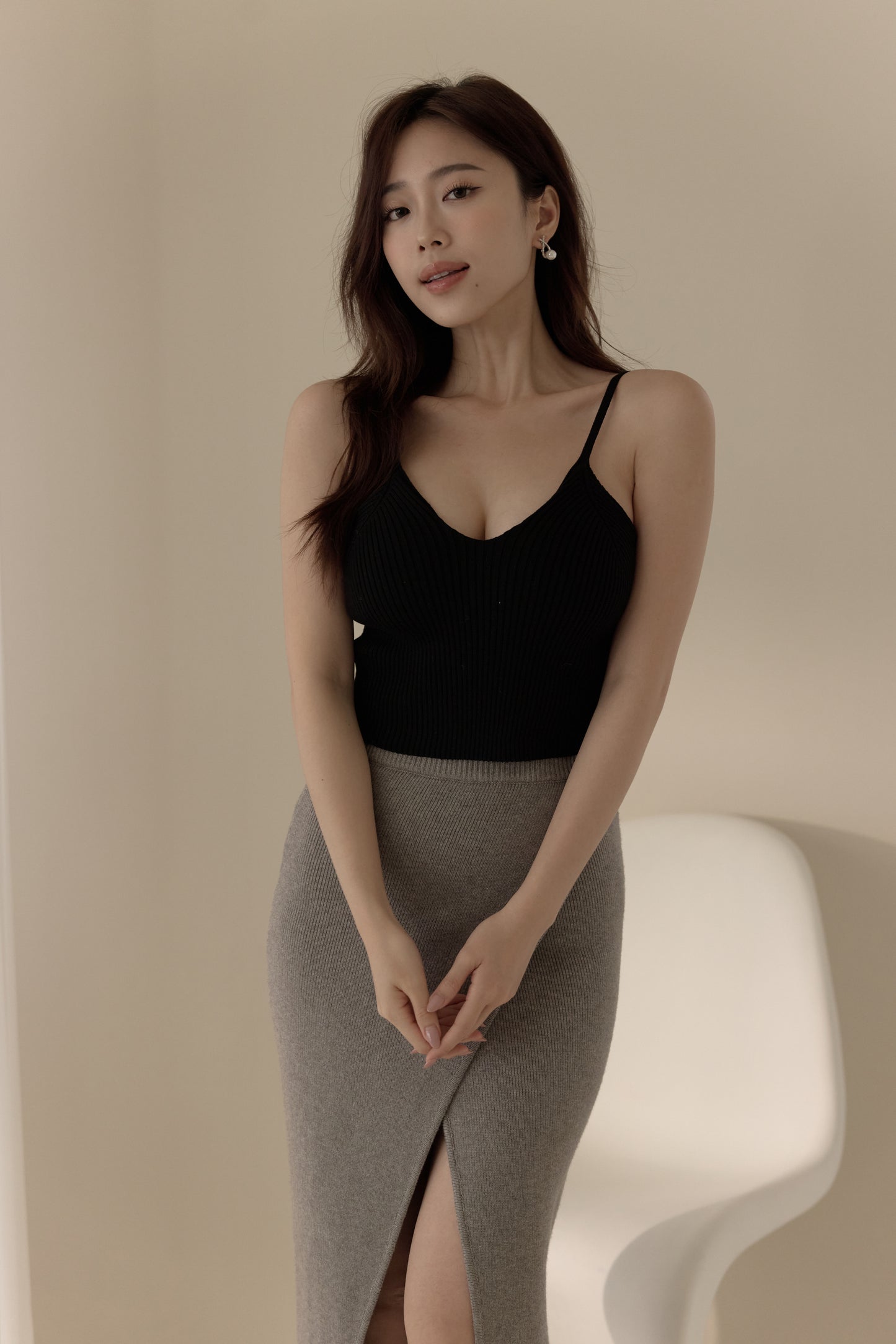 Knit Spaghetti Strap V-Neck Bra Top (細肩針織V領)