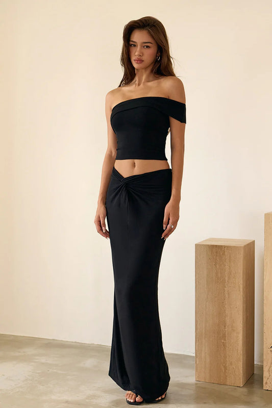 Soft-Stretch Twist-front Stretch Maxi Skirt<br/>舒芙蕾扭結剪裁長裙