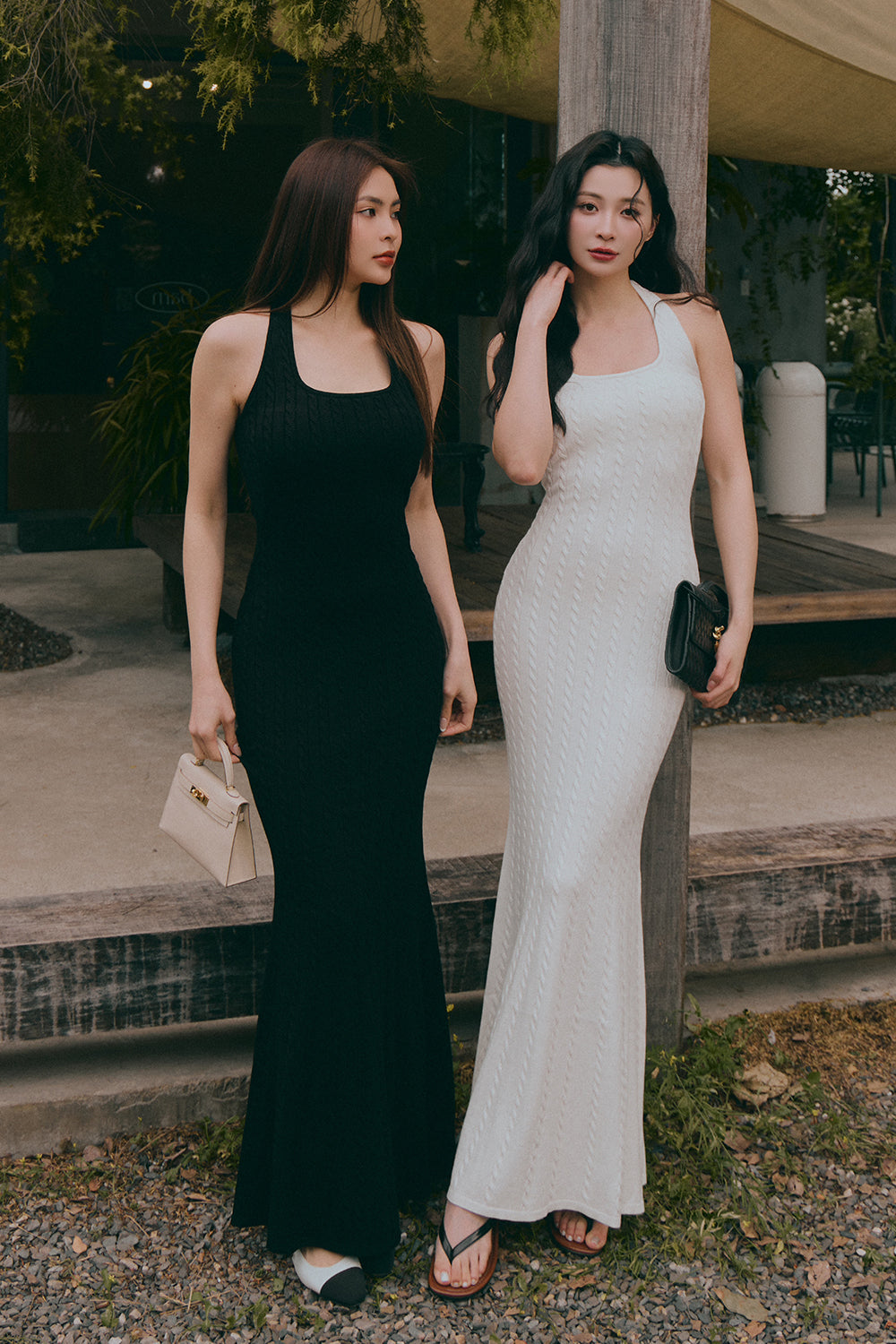 Afternoon Walk Knit Halter Fishtail Maxi Bra Dress <br/>午後漫步麻花繞脖魚尾襯墊長洋裝