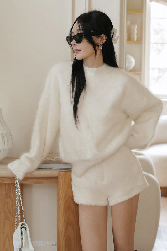 Plush Rabbit Hair Blend Knit Sweater (絨絨兔毛針織上衣)