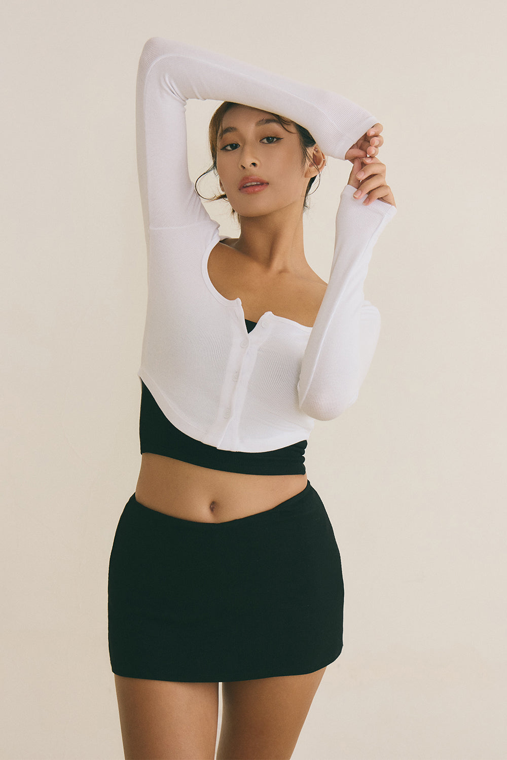 Elegant Rib Knit Square Neck Crop Top (方領上衣)