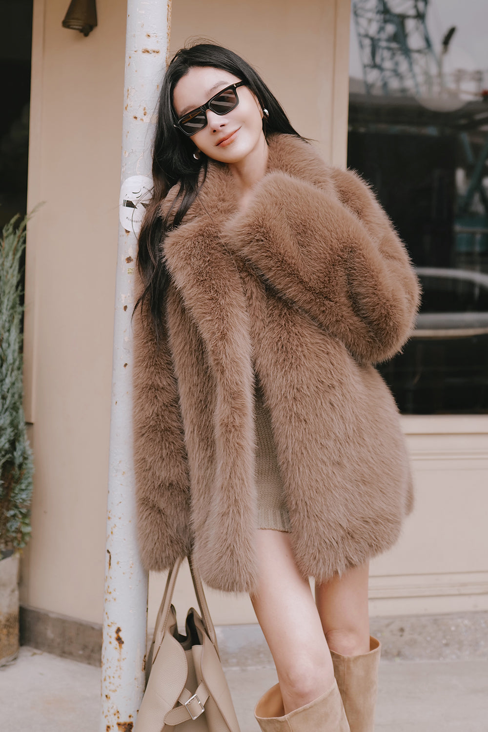 【預購】Collar Faux Fur Coat (翻領皮草大衣)