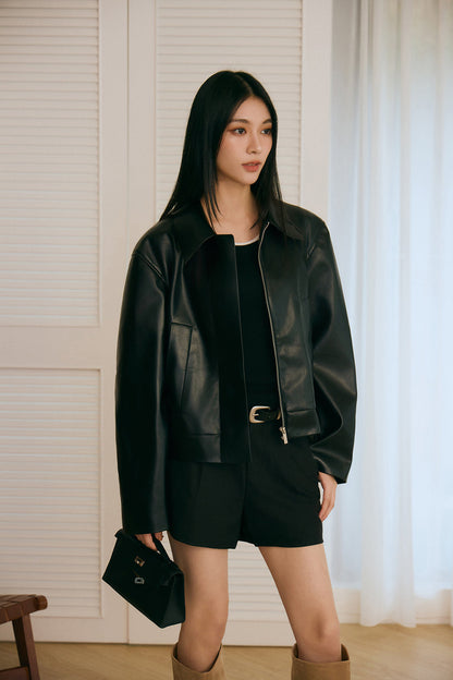 【預購】Faux Leather Zip Jacket (皮革拉鍊外套)