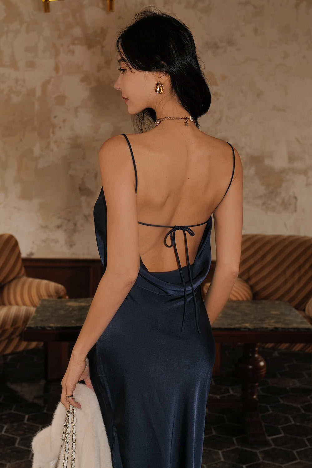 Satin Draped Bra Dress (女神緞面綁帶襯墊長洋裝)