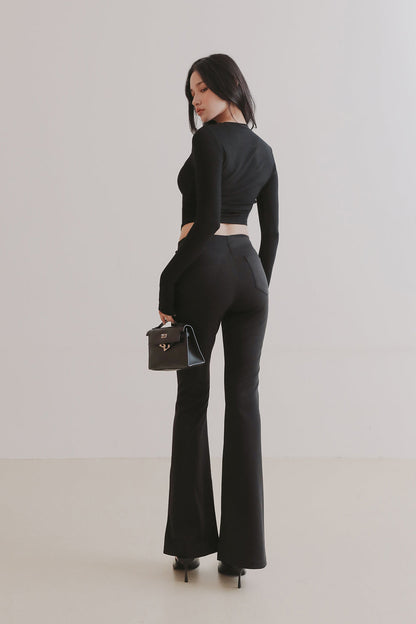 Elegant Rib Knit Long Sleeve Crop Top (一見鍾情羅紋側抓皺長袖上衣)