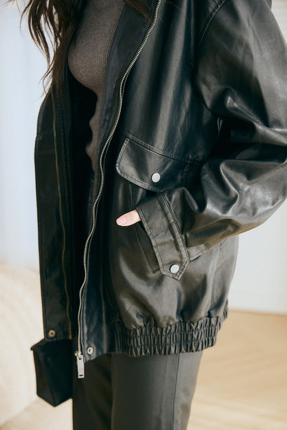 【預購】Rider Faux Leather Bomber Jacket (皮革飛行外套)