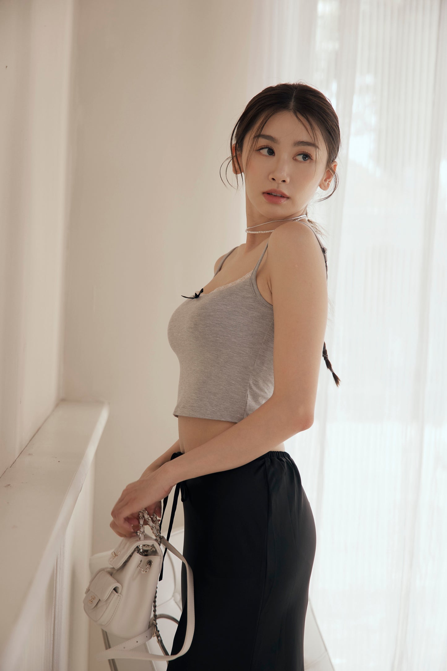 Modal Lace Strap Bra Top (蝴蝶結蕾絲) - 【灰 M】