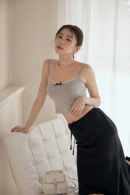 Modal Lace Strap Bra Top (蝴蝶結蕾絲) - 【灰 M】