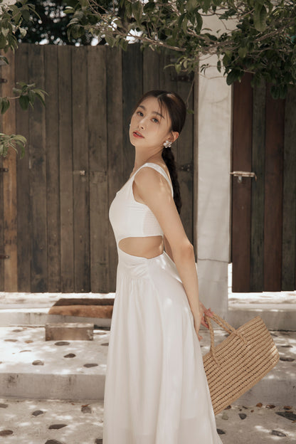 Cotton Linen One Shoulder Bra Dress (棉麻單肩側鏤空)