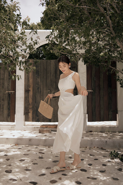 Cotton Linen One Shoulder Bra Dress (棉麻單肩側鏤空)