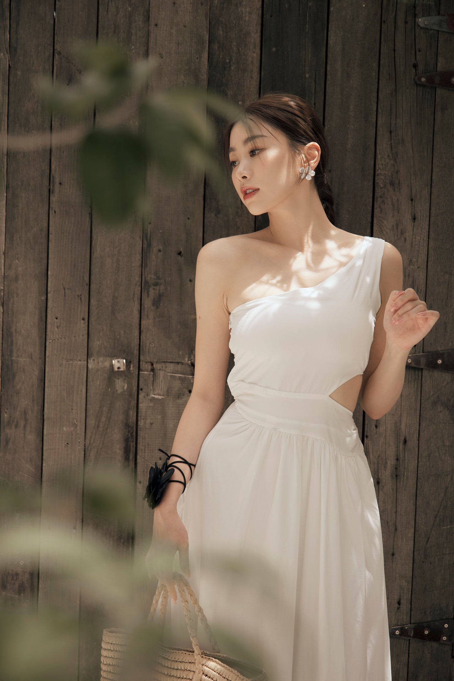 Cotton Linen One Shoulder Bra Dress (棉麻單肩側鏤空)