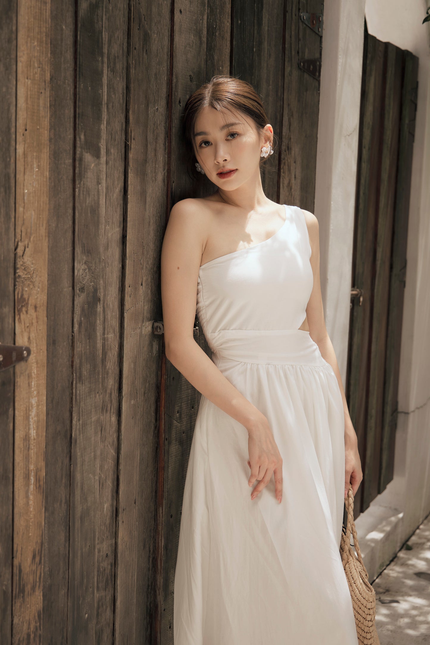 Cotton Linen One Shoulder Bra Dress (棉麻單肩側鏤空)