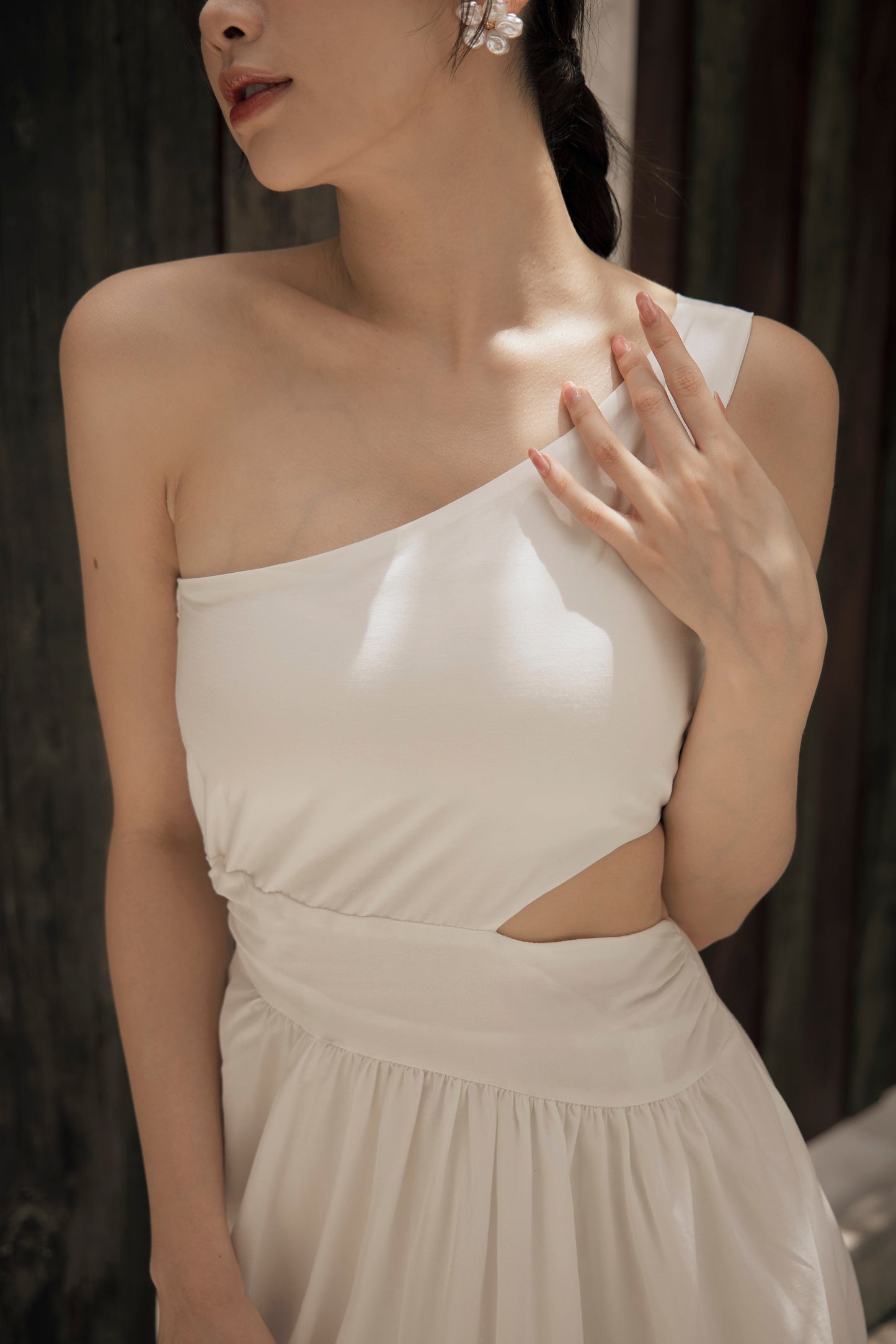 Cotton Linen One Shoulder Bra Dress (棉麻單肩側鏤空)