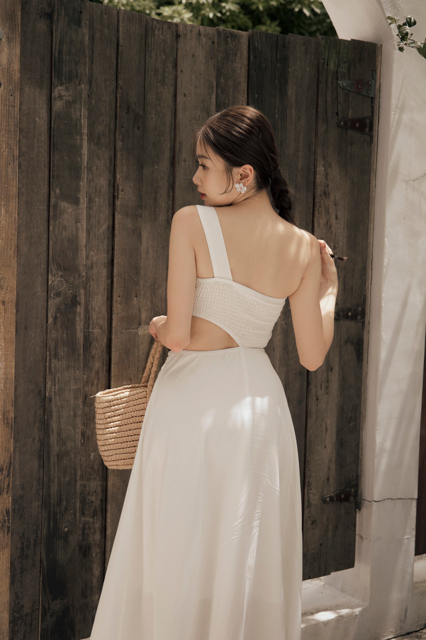 Cotton Linen One Shoulder Bra Dress (棉麻單肩側鏤空)