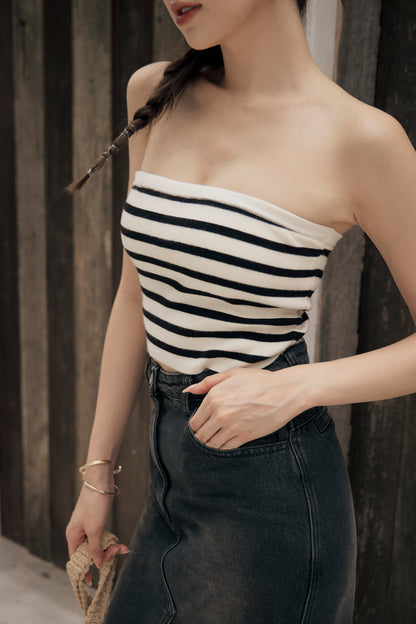 Stripe Strapless Bra Top (不滑落！針織push up平口)