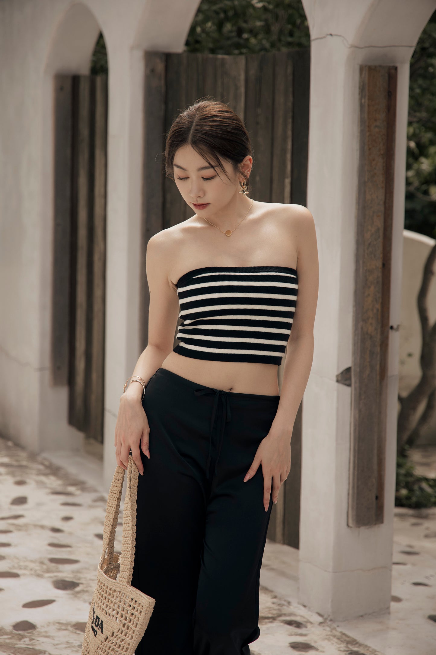 Stripe Strapless Bra Top (不滑落！針織push up平口)