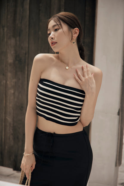 Stripe Strapless Bra Top (不滑落！針織push up平口)