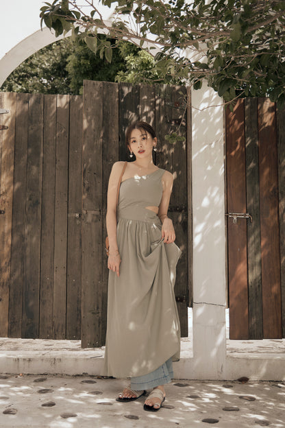 Cotton Linen One Shoulder Bra Dress (棉麻單肩側鏤空)