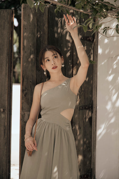 Cotton Linen One Shoulder Bra Dress (棉麻單肩側鏤空)