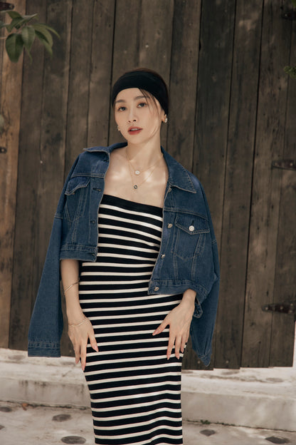 Stripe Strapless Bra Dress (針織push up)